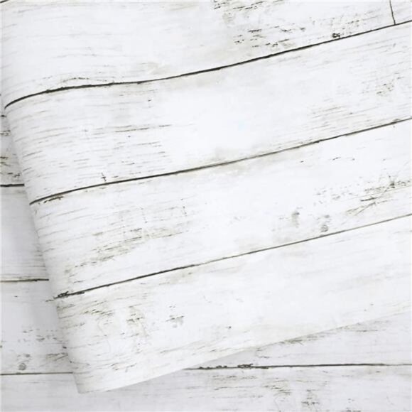 White Gray Wood Paper 17.71 in X 1003.9 in Self-Adhesive Removable Wood